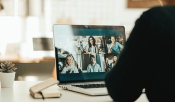 A person takes a call with a videoconferencing app.