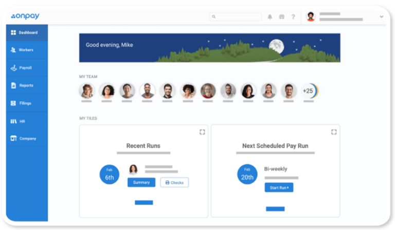 OnPay payroll dashboard