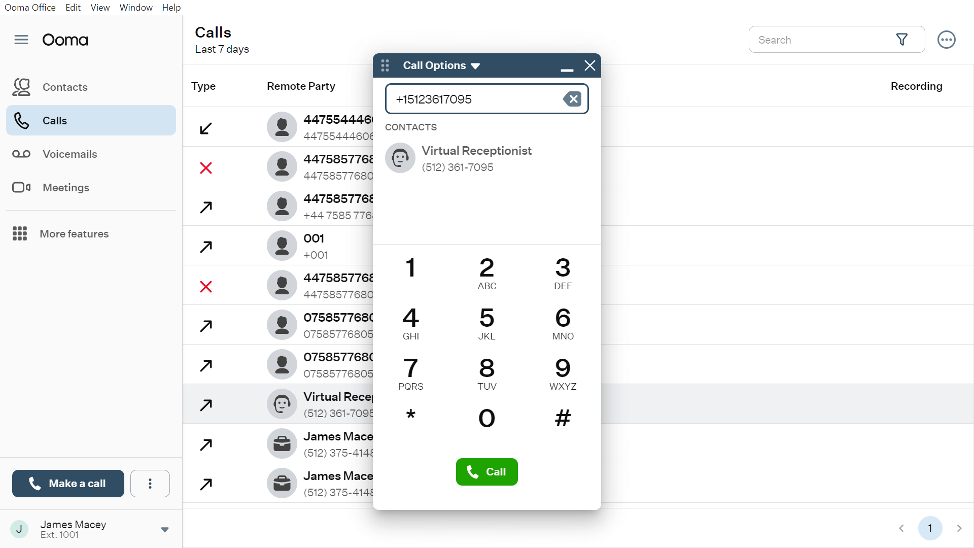 Ooma desktop app: Placing an outgoing call