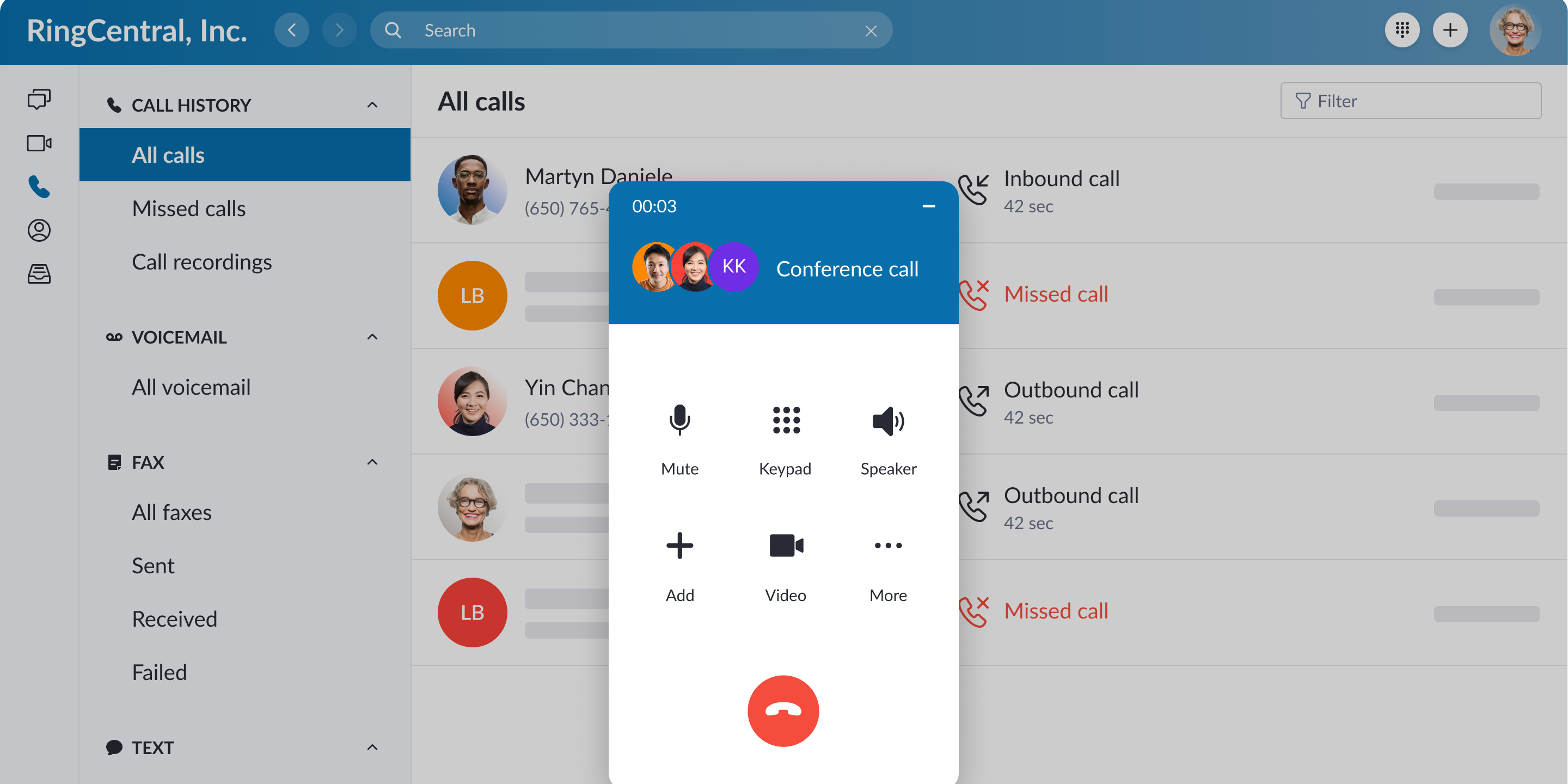 Screenshot of RingCentral app in action