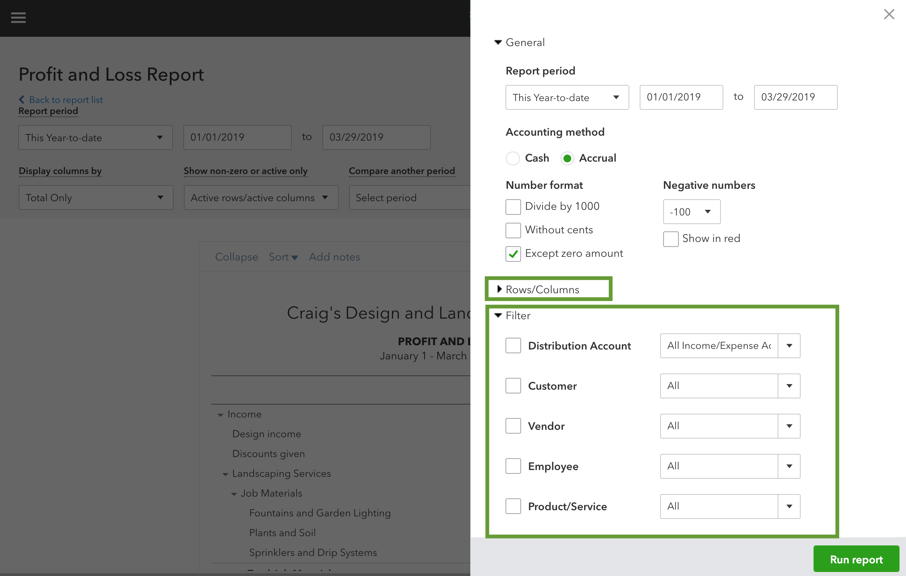 QuickBooks: Customizable report