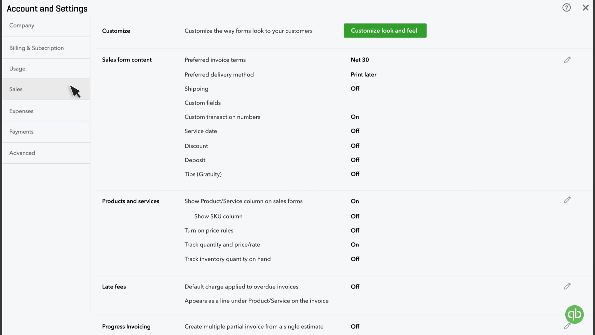 QuickBooks Online: Edit Sales