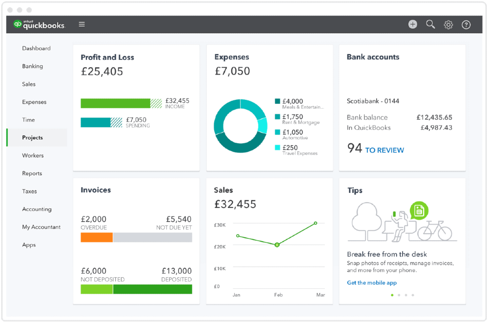 quickbooks projects category