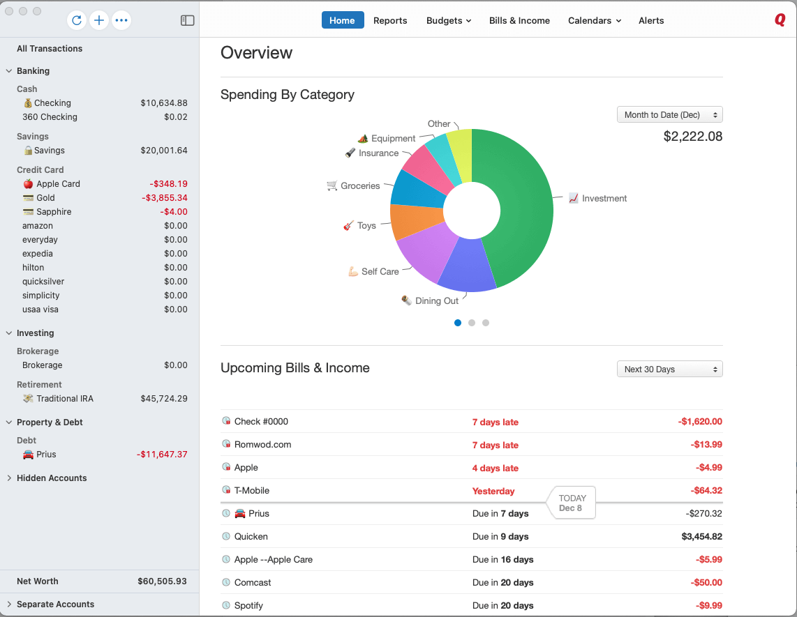 Quicken Deluxe: Expense overview