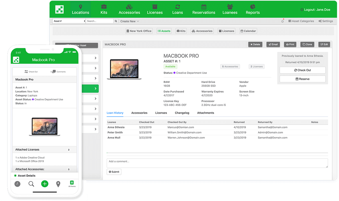 Reftab asset tracking on desktop and mobile