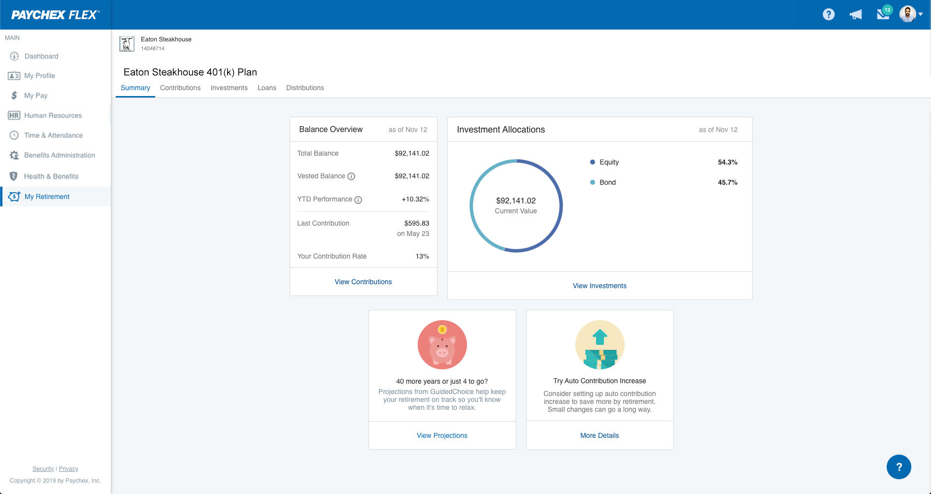 Paychex flex retirement dashboard