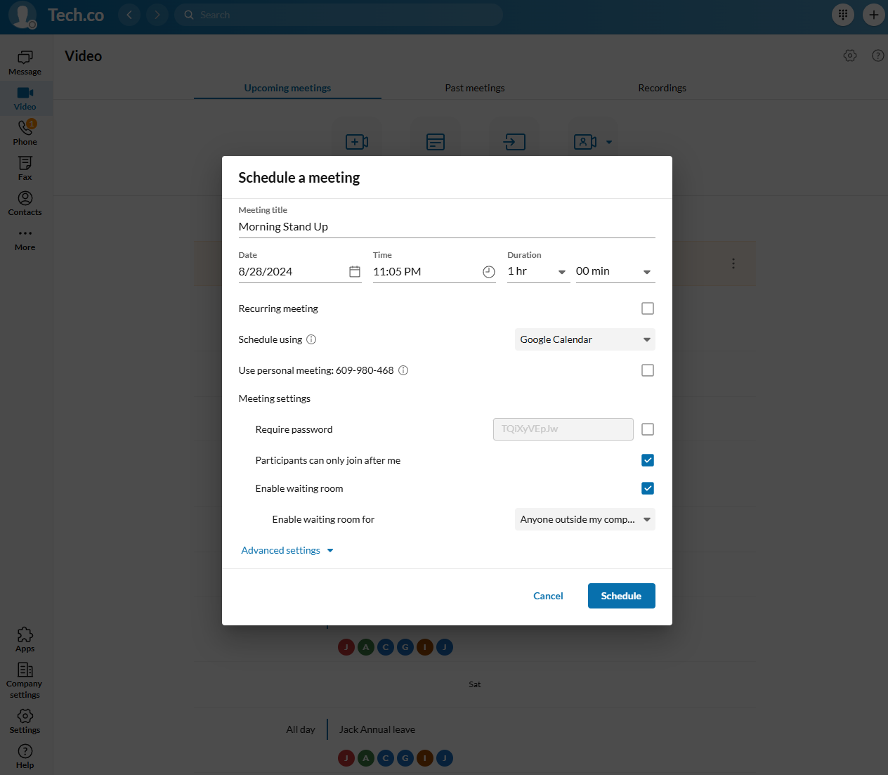 RingCentral Schedule a Meeting