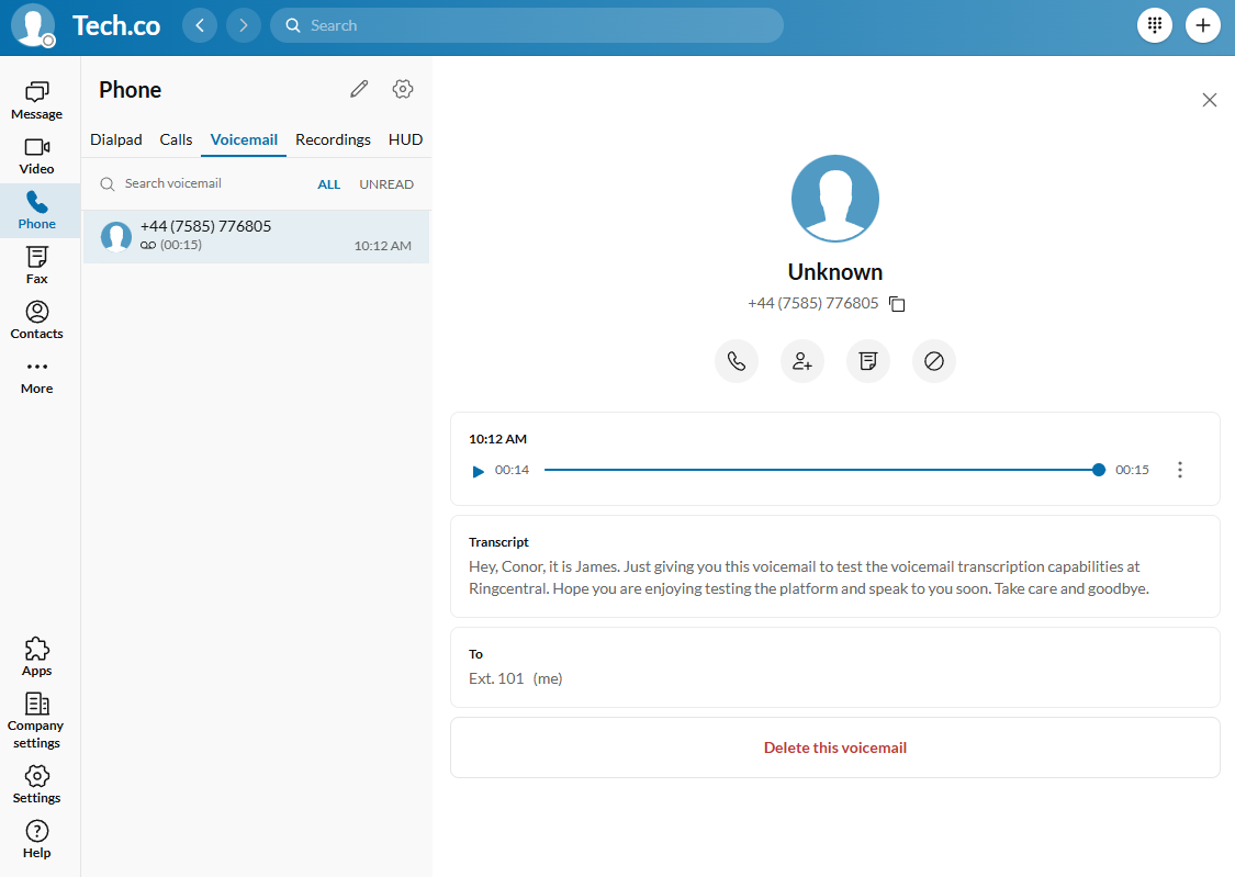 RingCentral Voicemail