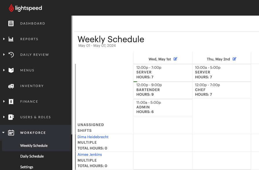 Upsevre Workforce lets you create daily and weekly schedules for your employees