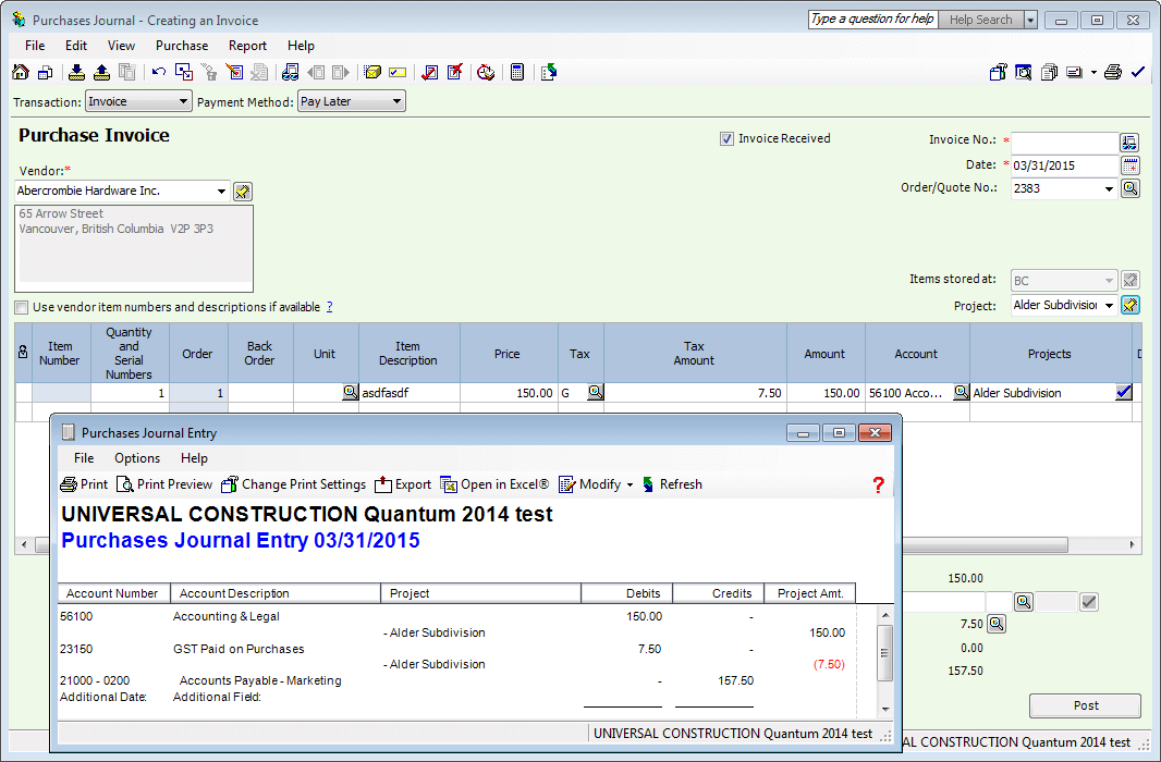 Sage invoice: accounts payable