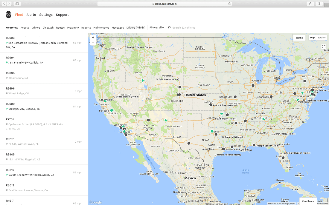 Samsara's Live GPS tracking functionality means it's easy to track your fleet.