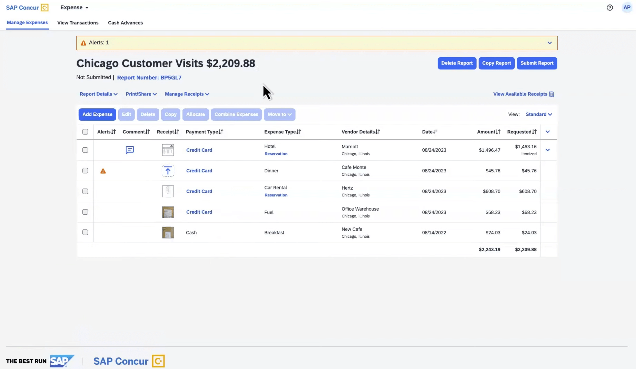 SAP Concur Expense Report