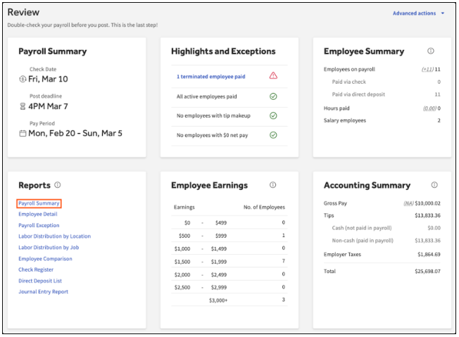 Toast's Payroll dashboard