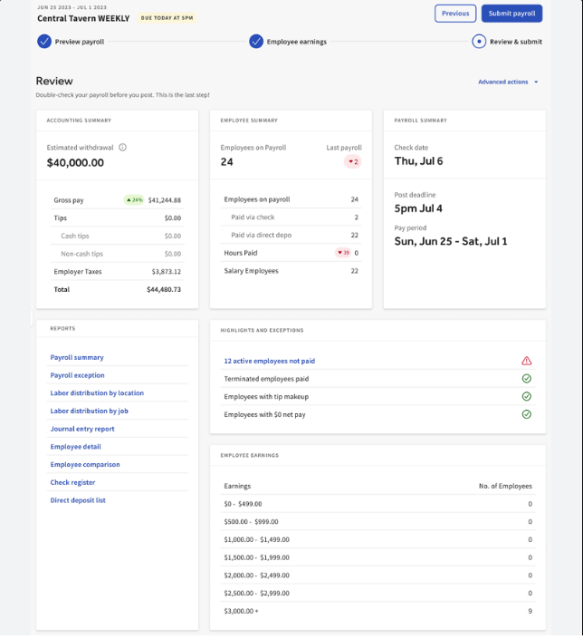 You can use Toast to preview payroll and employee earnings