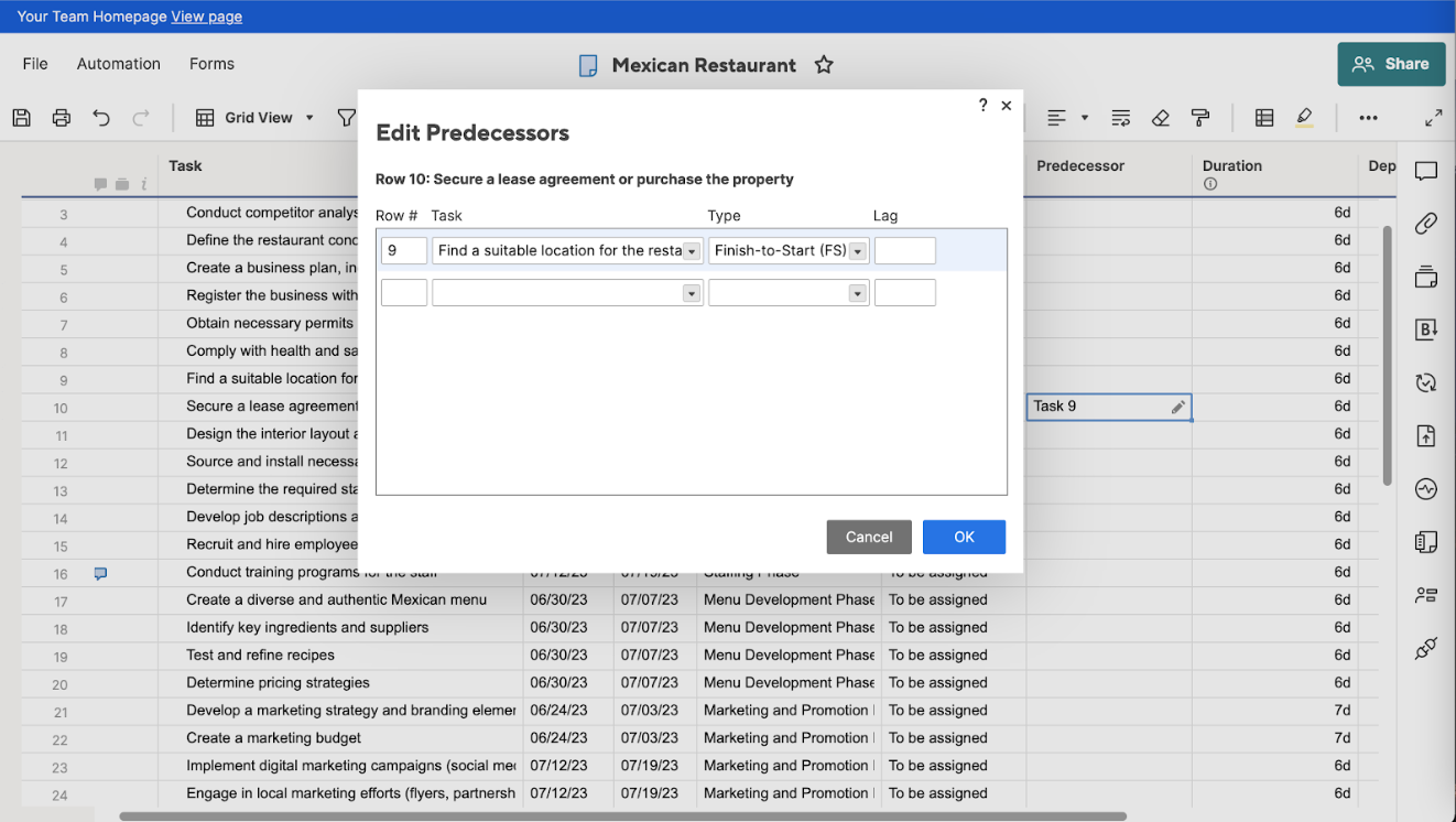 Editing in the Smartsheet spreadsheet view