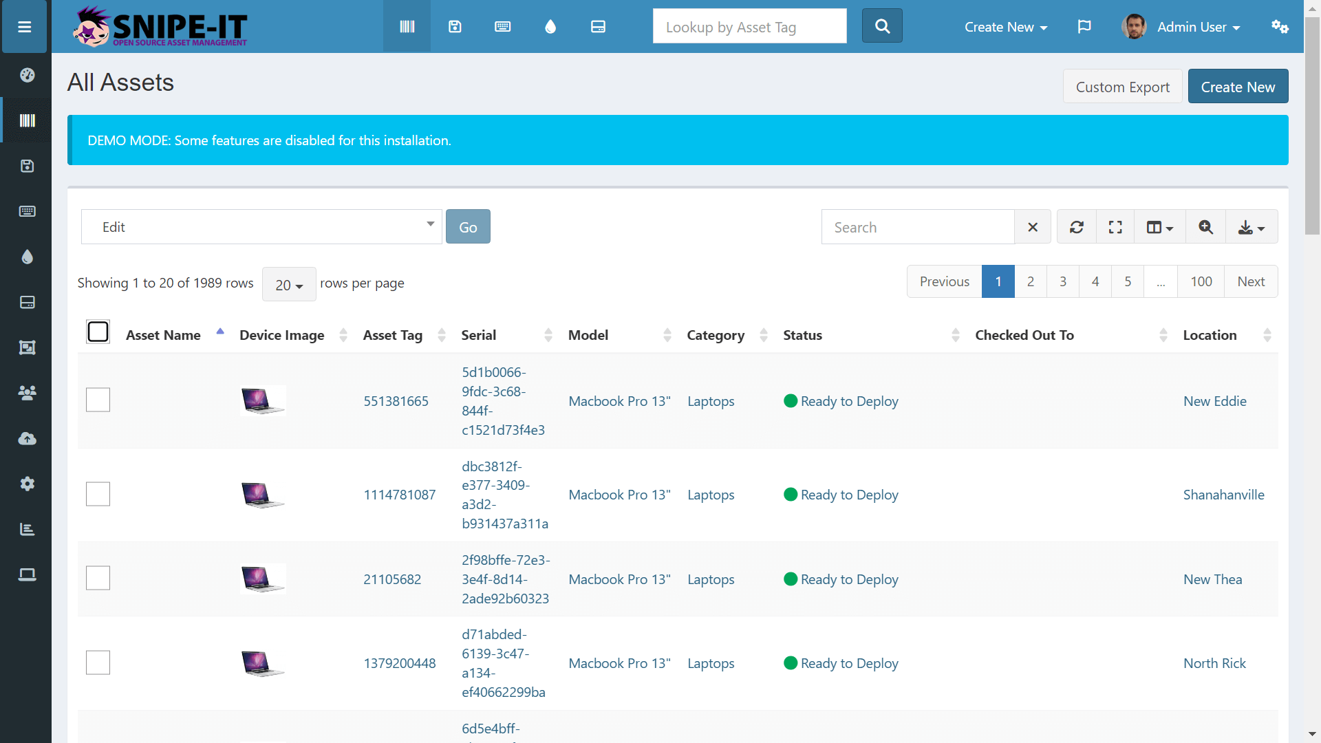 Snipe-IT's asset list is searchable.