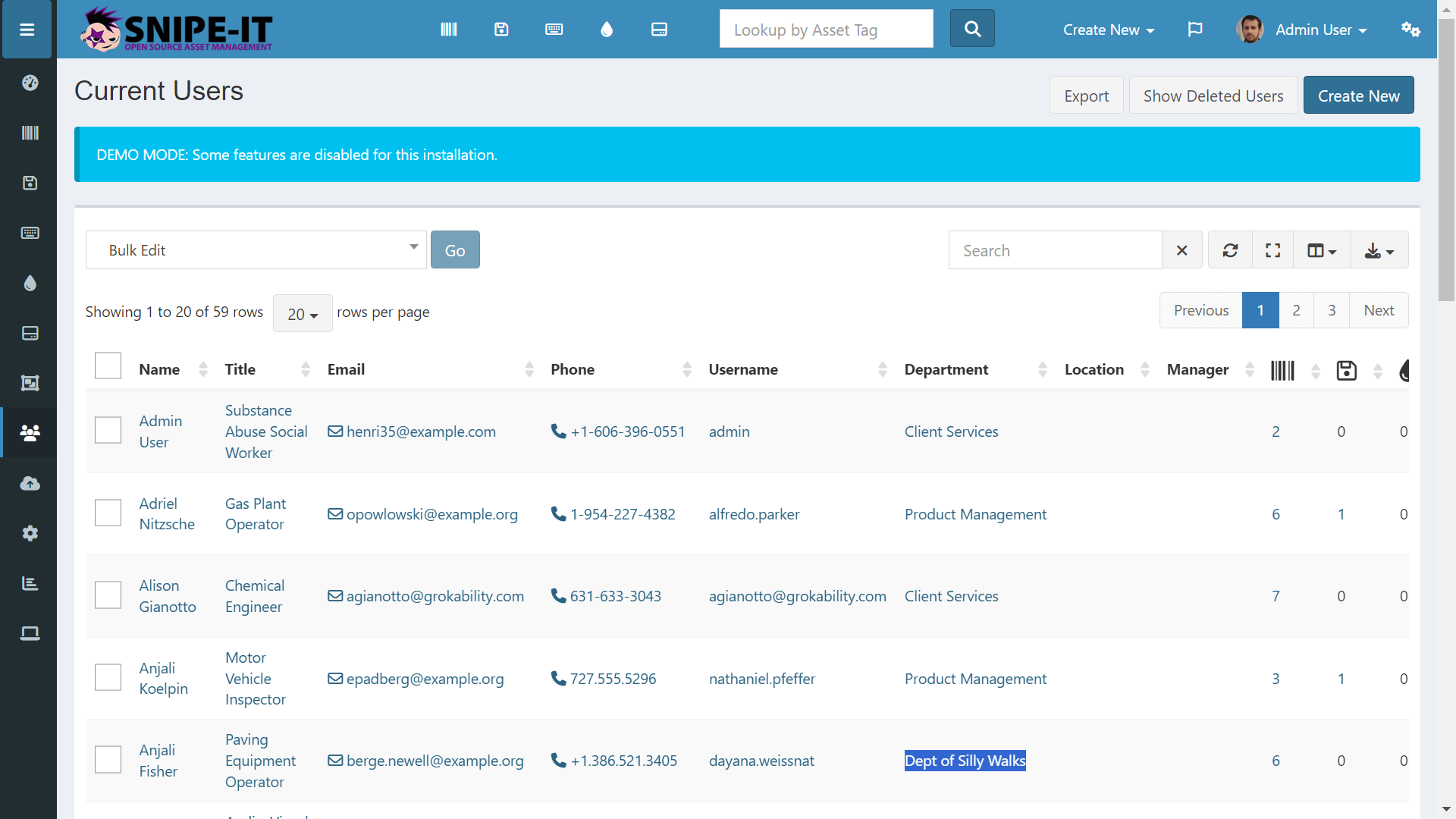 Snipe-IT lists the userbase, so users can be matched to the assets they check out.