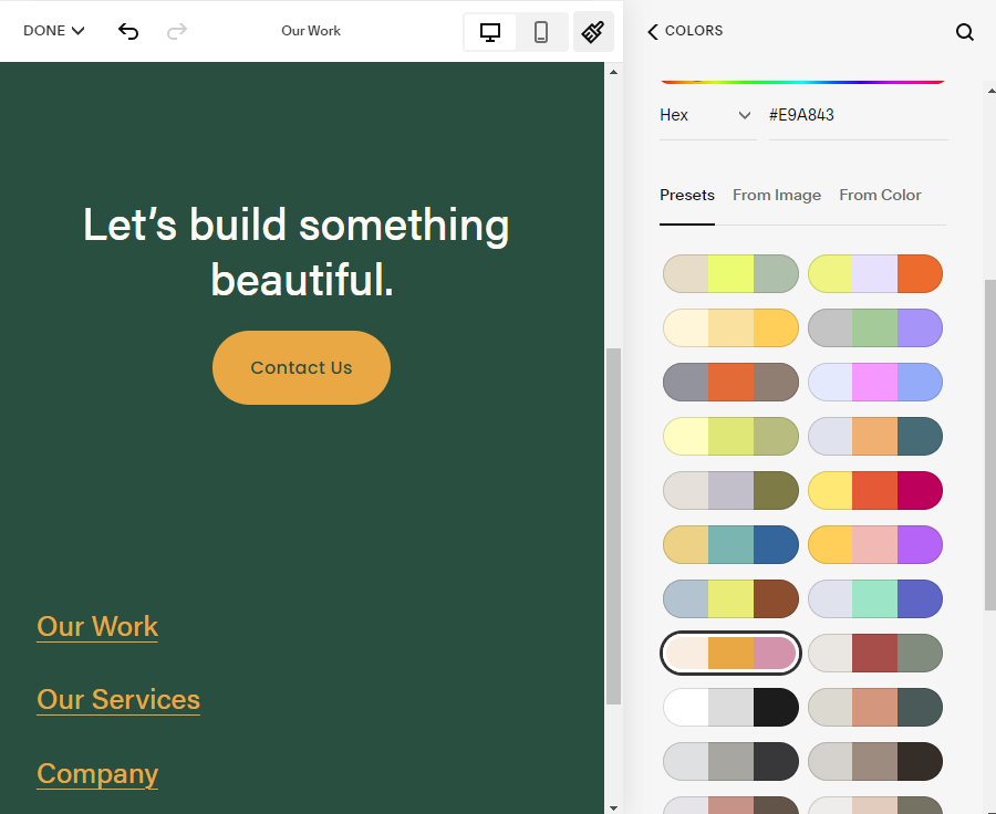 Squarespace color editor