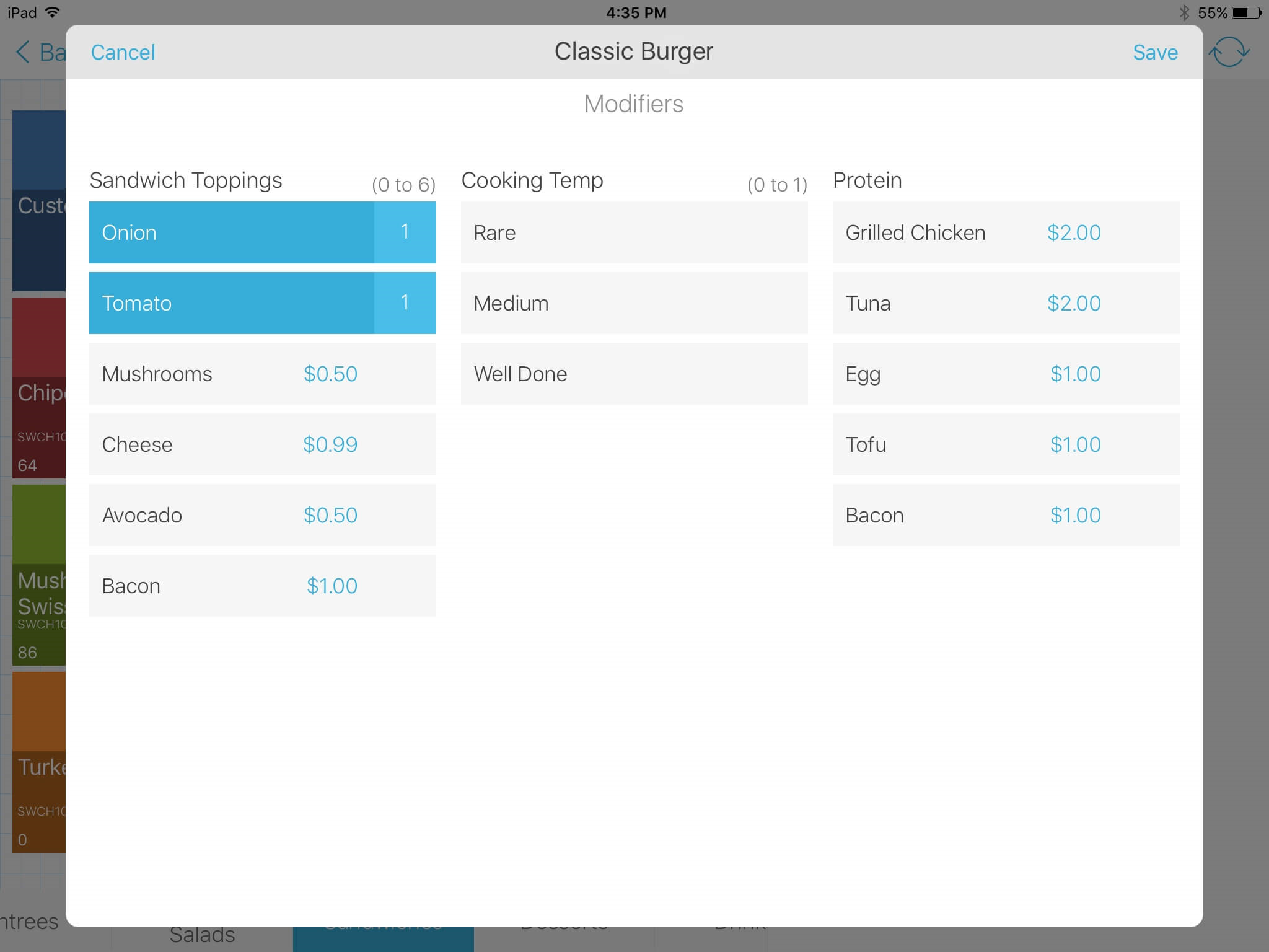 Talech POS: order modifiers