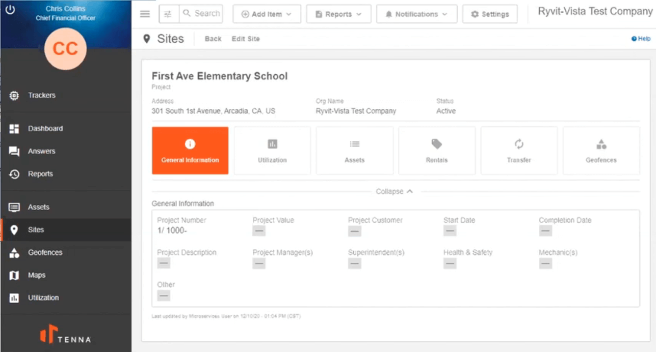 Tenna's asset tracking product logs specific sites