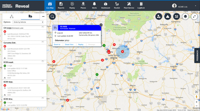 Verizon Connect Reveal live map