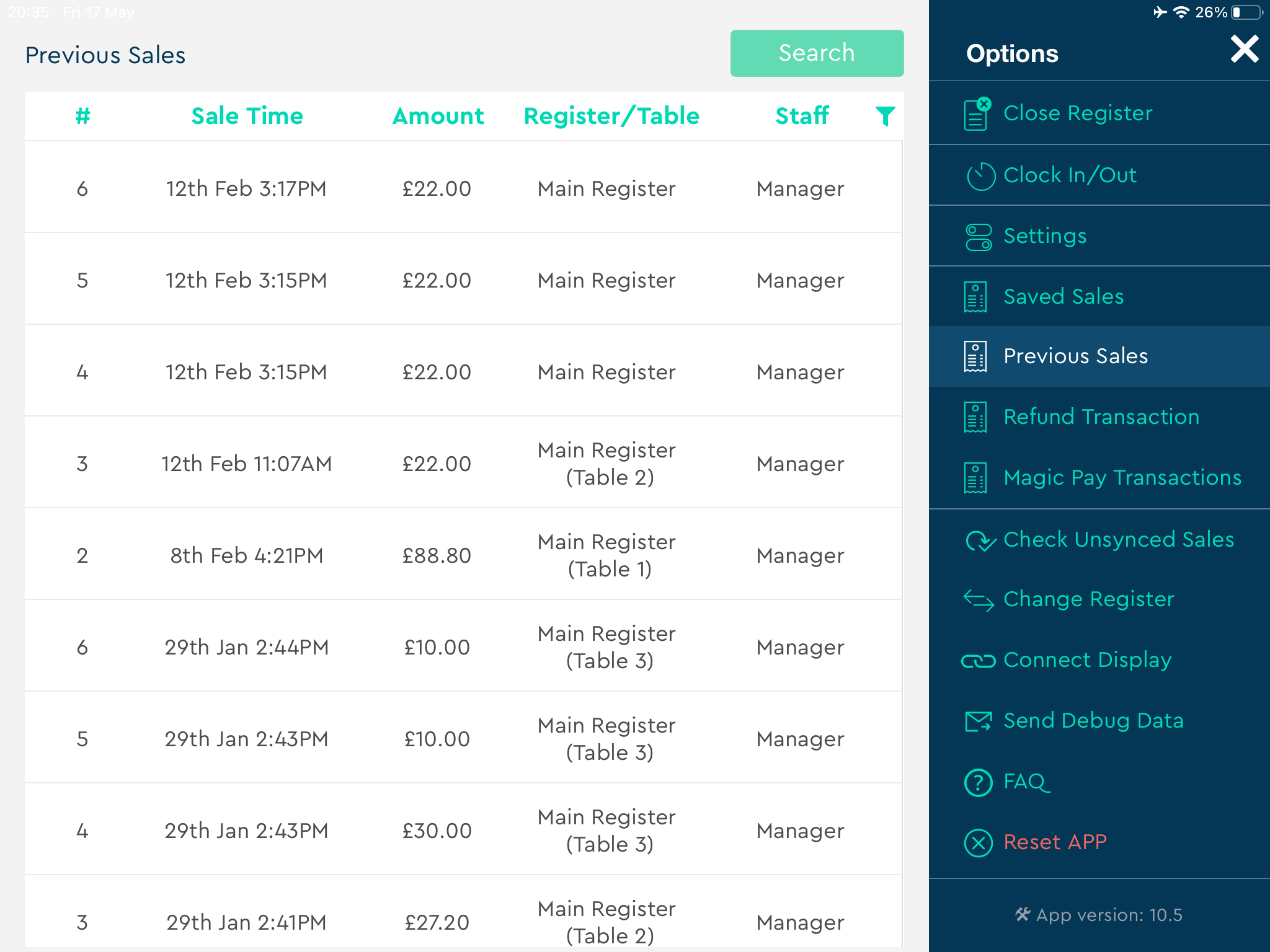 Viewing sales history on SumUp POS