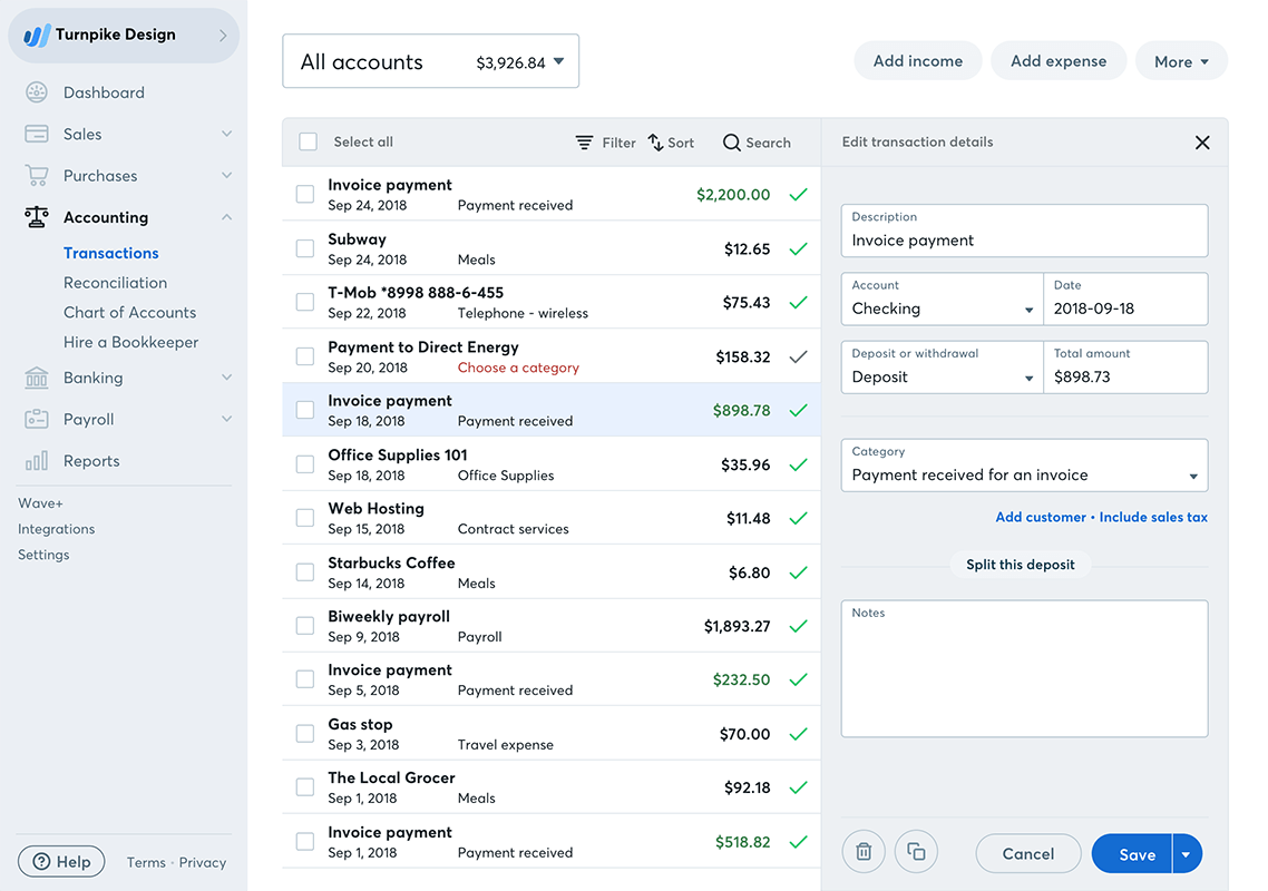 wave accouning dashboard