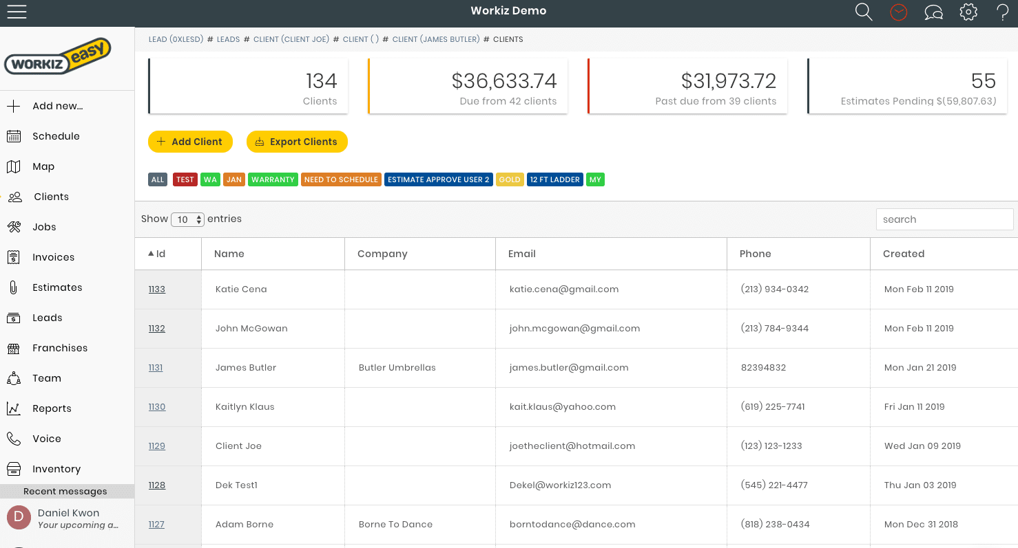 Workiz Easy Client List
