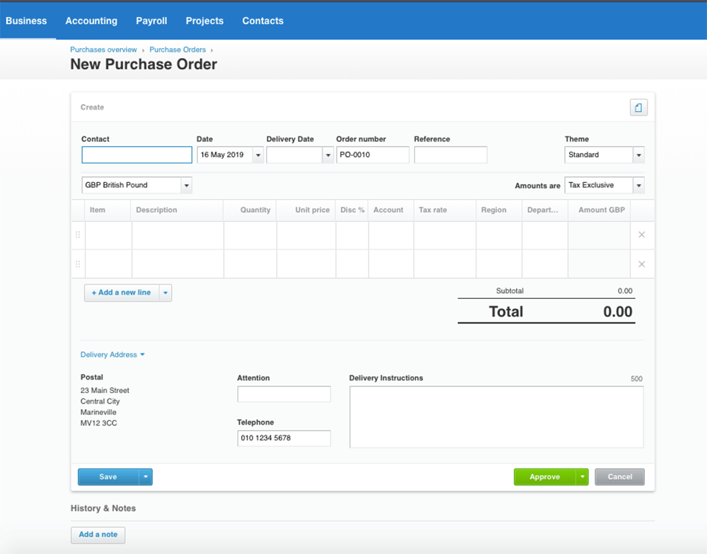 xero purchase orders