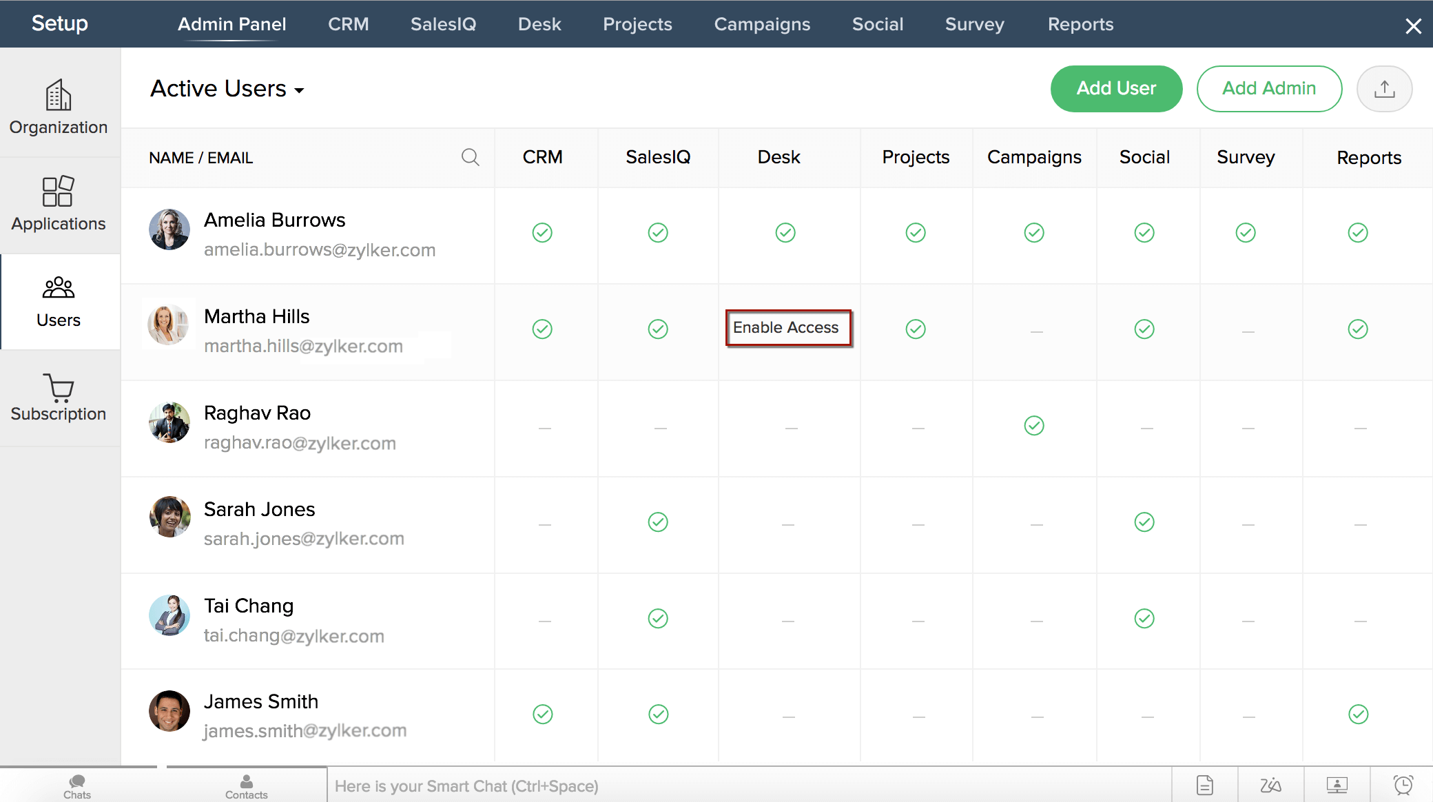 Zoho CRM admin panel