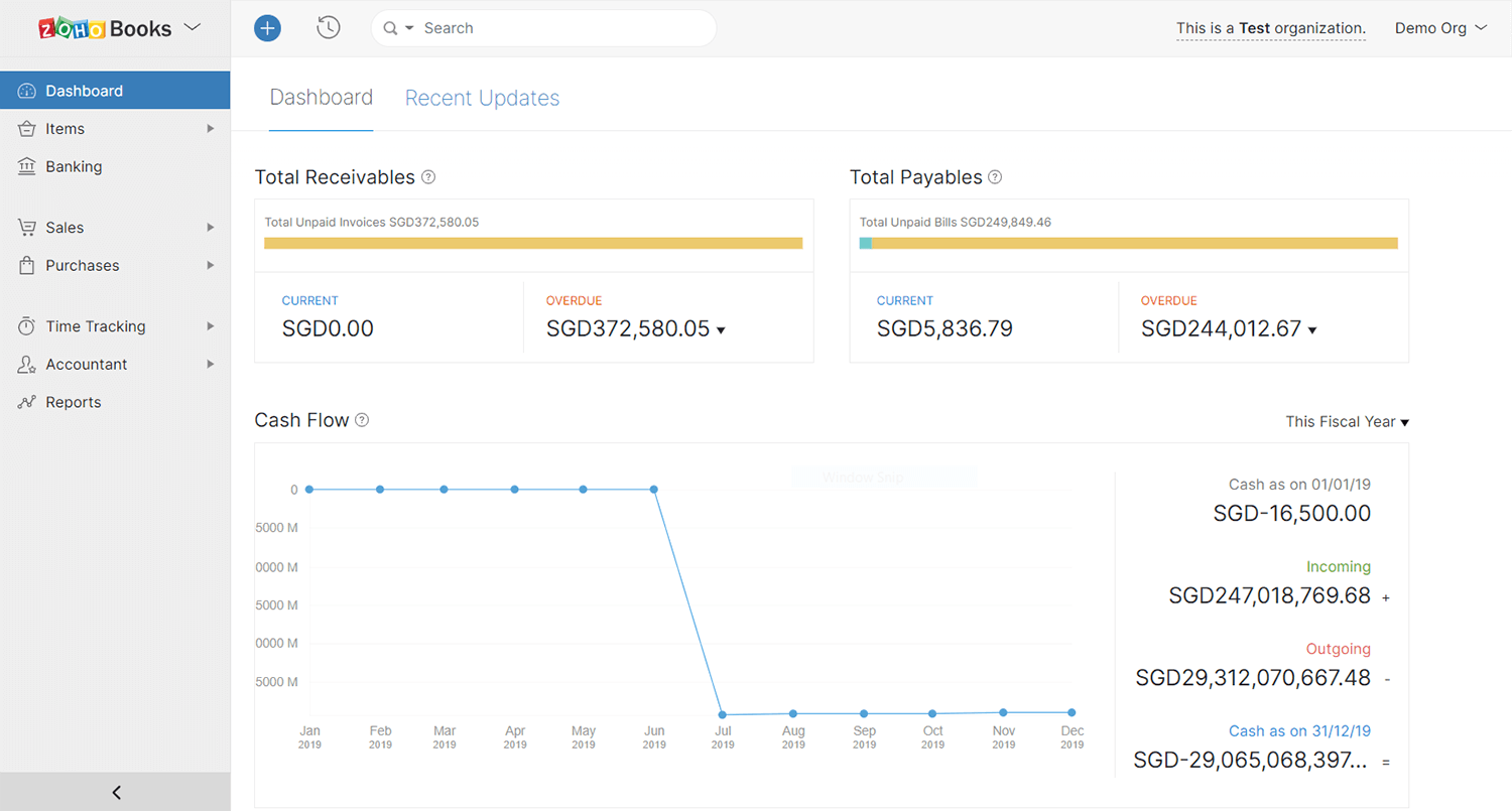 zoho books dashboard