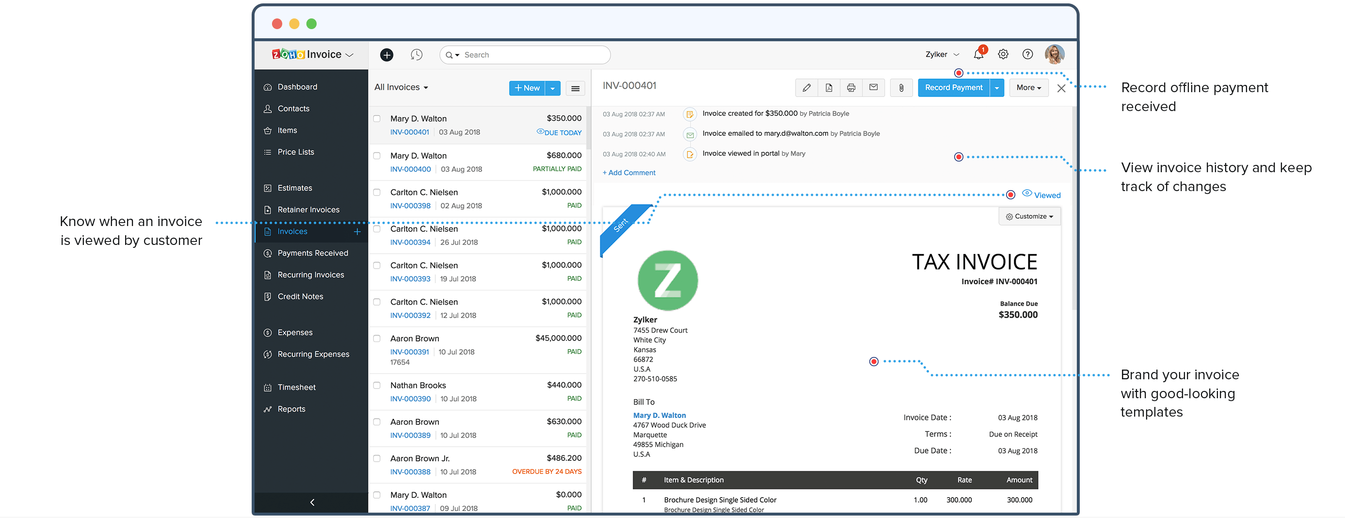 Zoho Interface