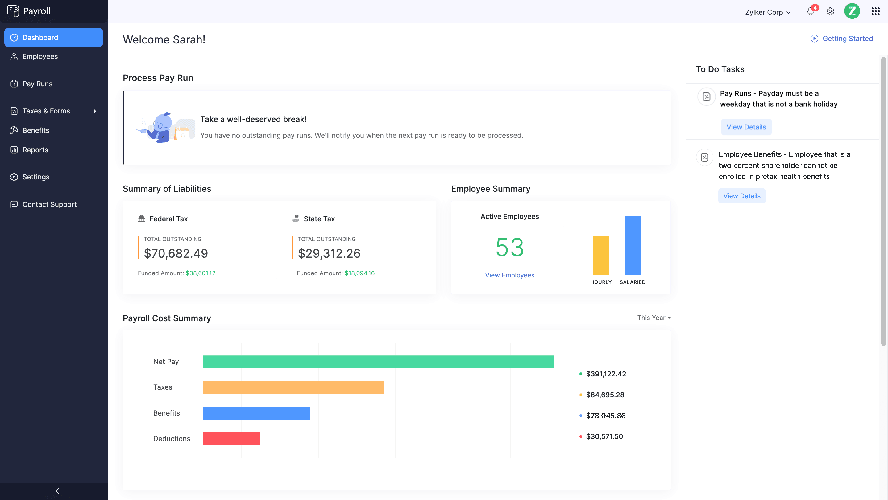 The Zoho Payroll Dashboard