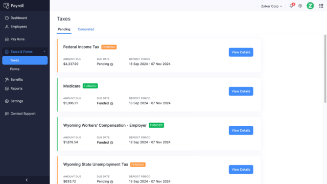 Zoho Payroll - Tax Filing