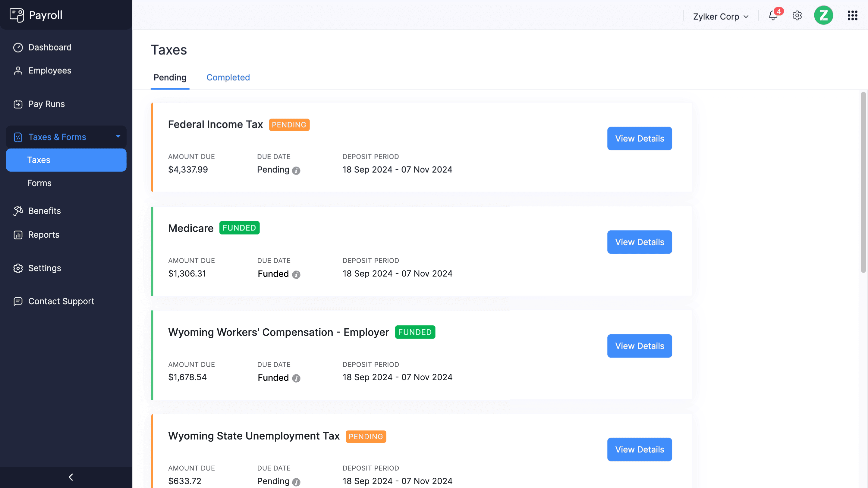 Zoho Payroll - Tax Filing