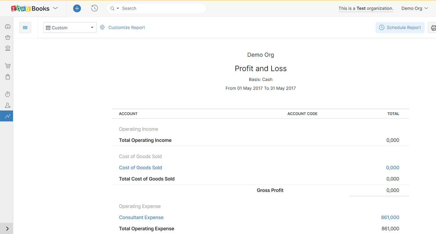 zoho profit and loss tracker