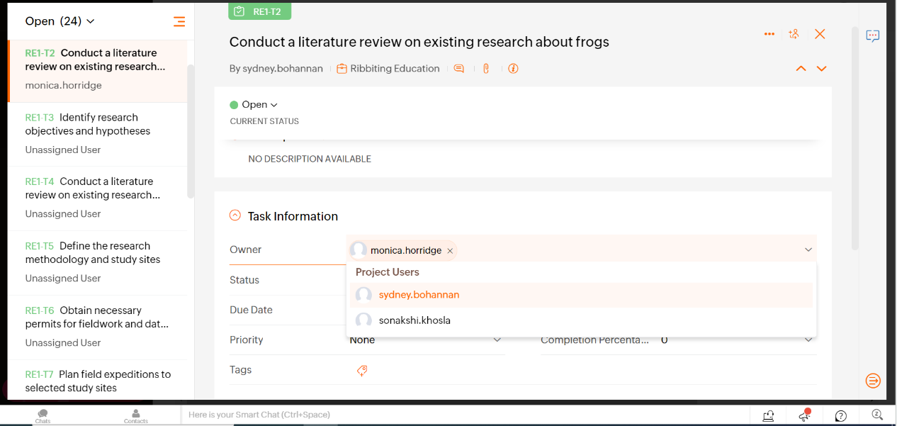 Zoho Projects: setting task dependencies